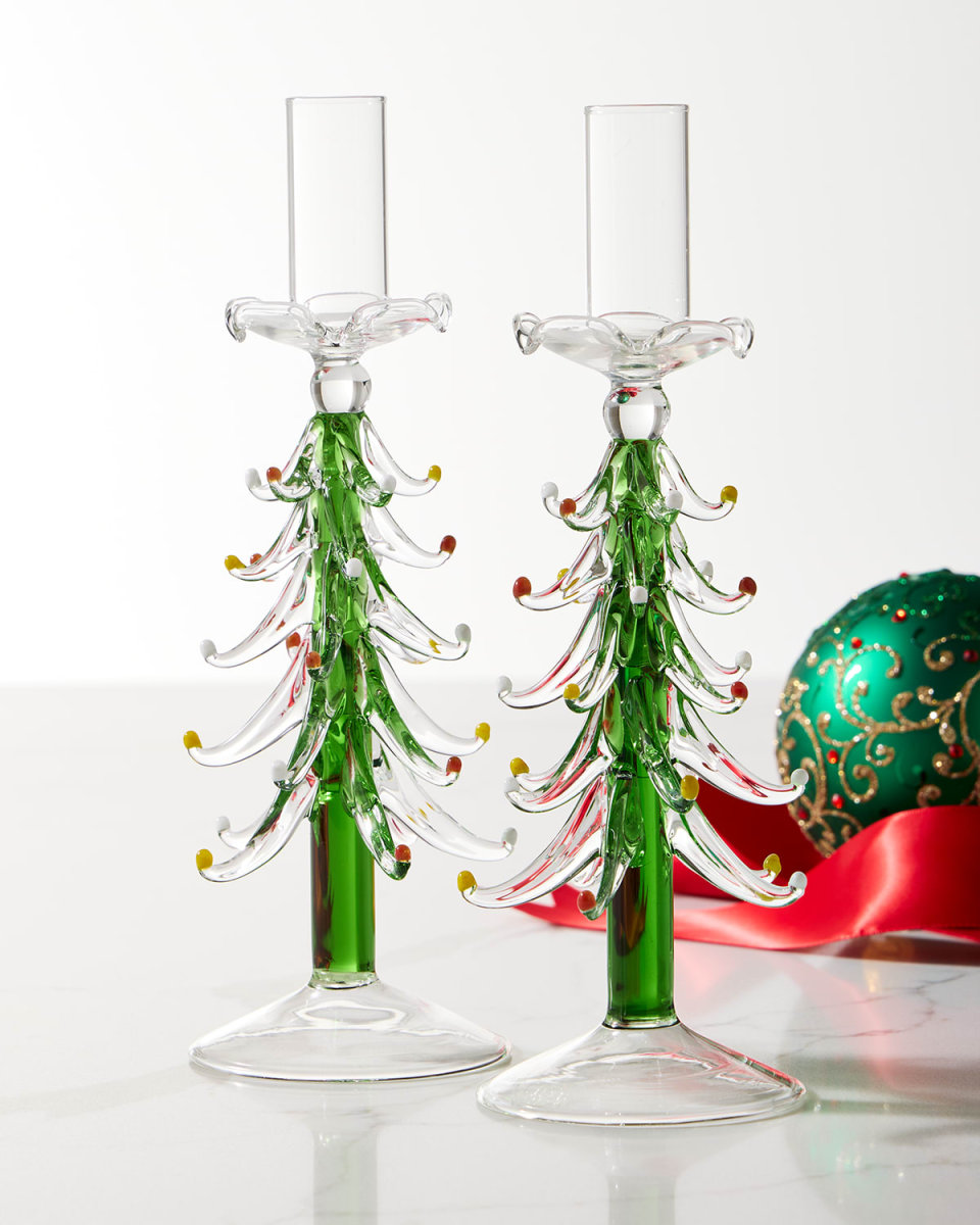 Figural Christmas Tree Candlesticks, Set of 2